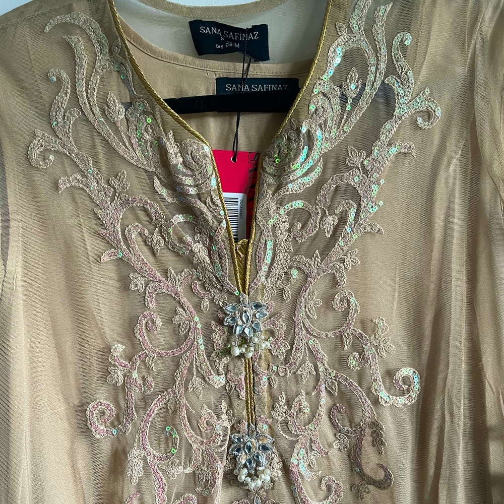 Sana Safinaz sequined embroidered net shirt